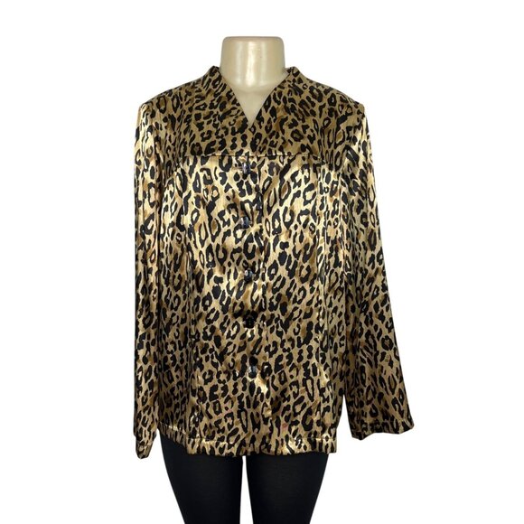 Simonton Leopard Print Satin Button-Up Blazer Size L - Picture 1 of 5